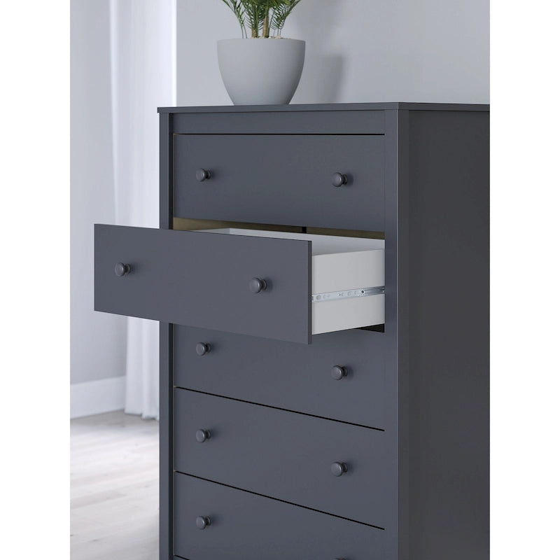 Navy Blue Five Drawer Chest with Shaker Style Bedroom Storage