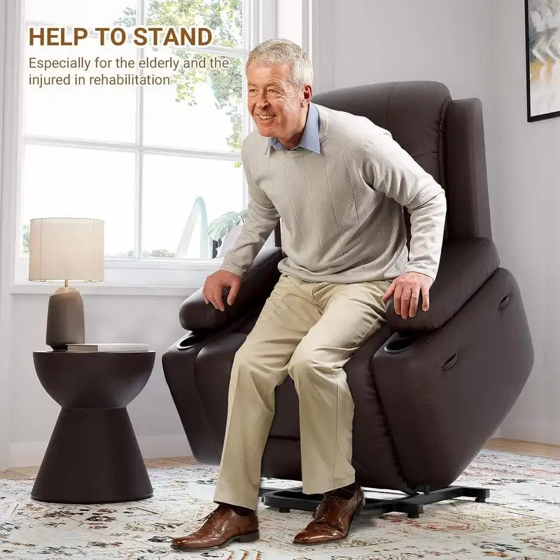 Upholstered Power Lift Recliner Chair with Massage Heat and Cupholders
