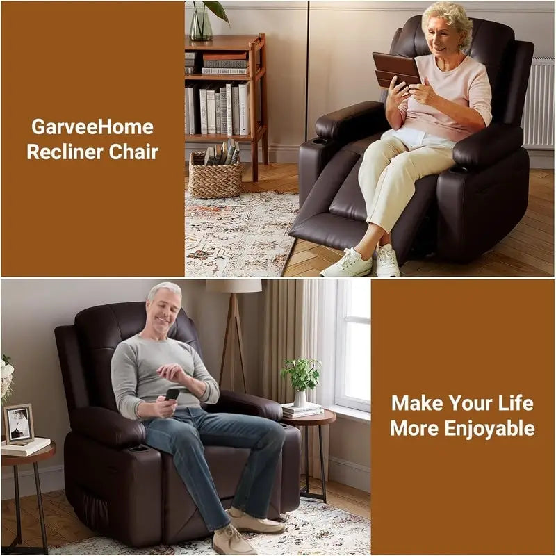 Upholstered Power Lift Recliner Chair with Massage Heat and Cupholders