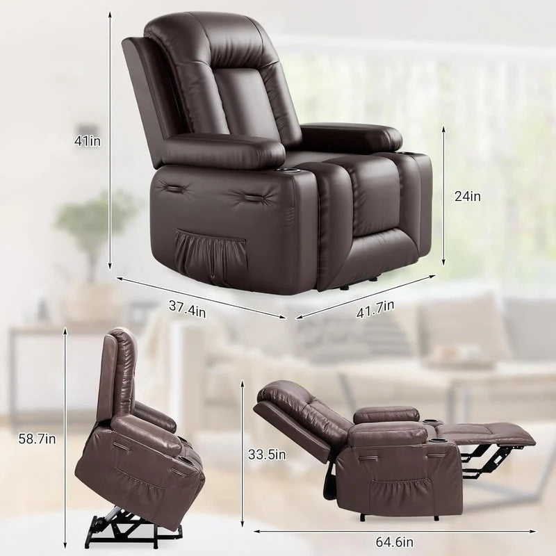 Upholstered Power Lift Recliner Chair with Massage Heat and Cupholders