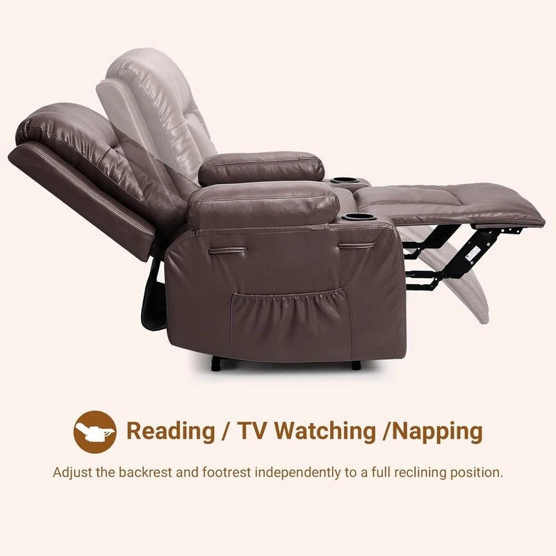 Upholstered Power Lift Recliner Chair with Massage Heat and Cupholders