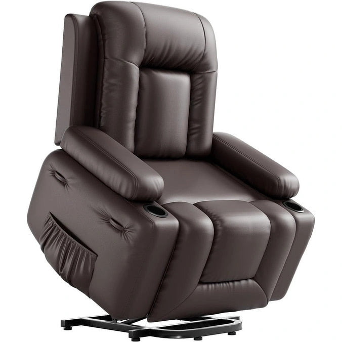 Upholstered Power Lift Recliner Chair with Massage Heat and Cupholders