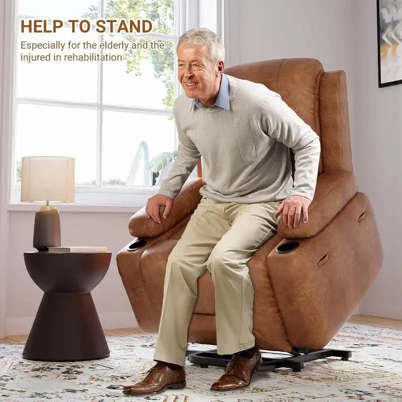 Upholstered Power Lift Recliner Chair with Massage Heat and Cupholders