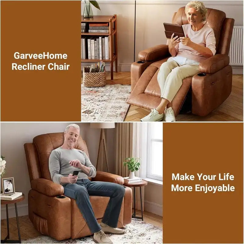 Upholstered Power Lift Recliner Chair with Massage Heat and Cupholders