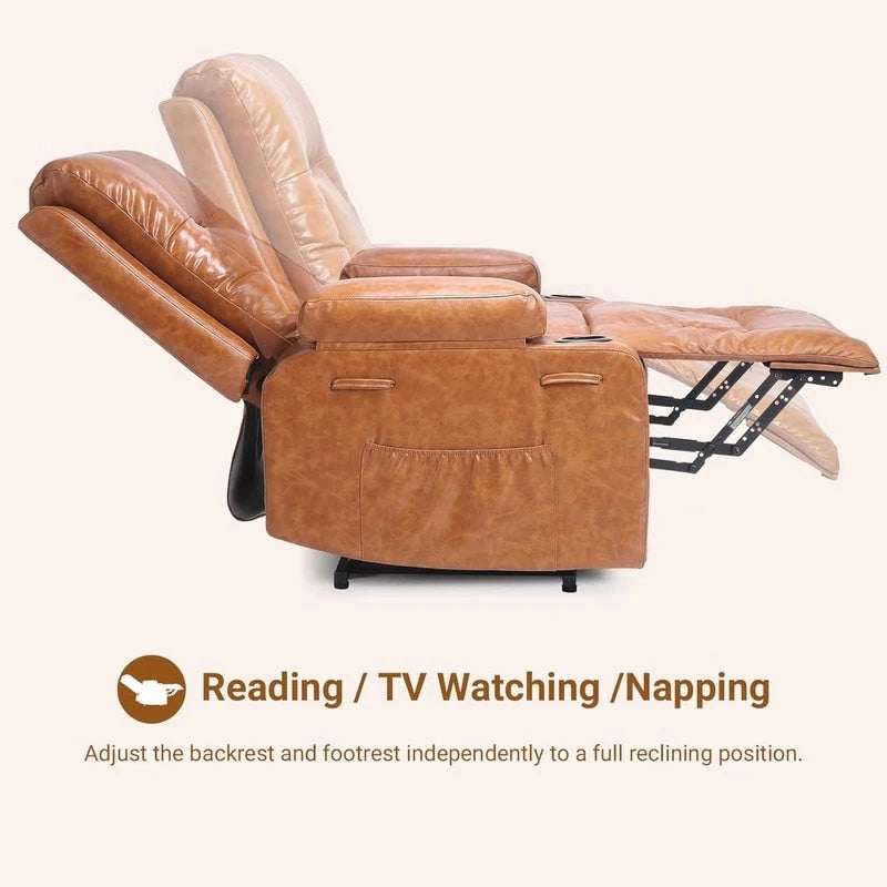 Upholstered Power Lift Recliner Chair with Massage Heat and Cupholders