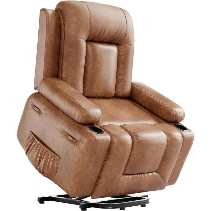 Upholstered Power Lift Recliner Chair with Massage Heat and Cupholders