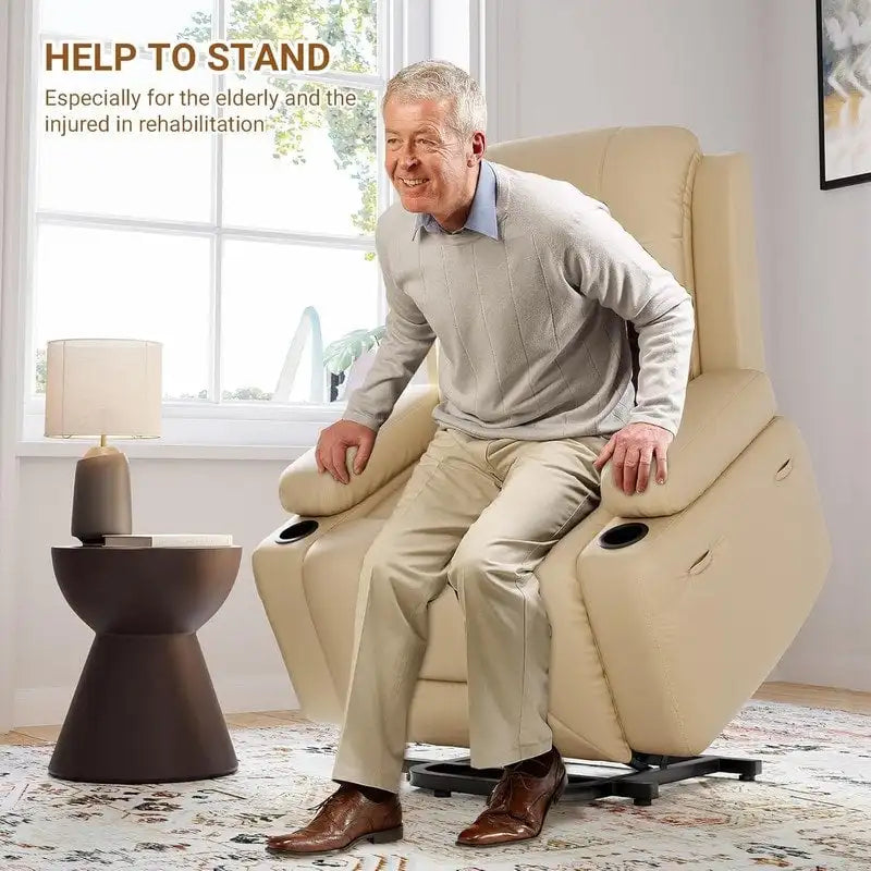 Upholstered Power Lift Recliner Chair with Massage Heat and Cupholders