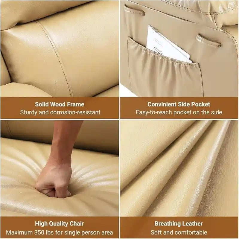 Upholstered Power Lift Recliner Chair with Massage Heat and Cupholders