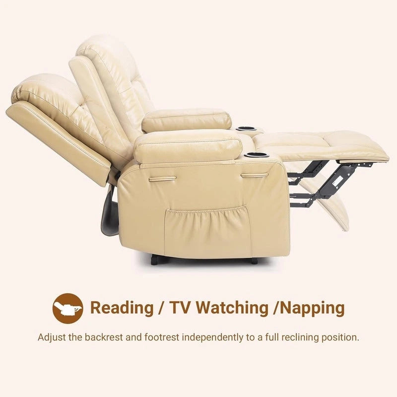 Upholstered Power Lift Recliner Chair with Massage Heat and Cupholders