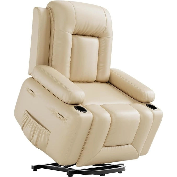 Upholstered Power Lift Recliner Chair with Massage Heat and Cupholders