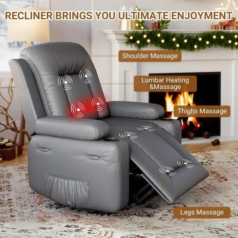 Upholstered Power Lift Recliner Chair with Massage Heat and Cupholders
