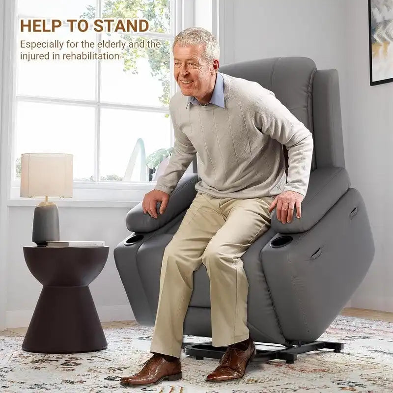 Upholstered Power Lift Recliner Chair with Massage Heat and Cupholders
