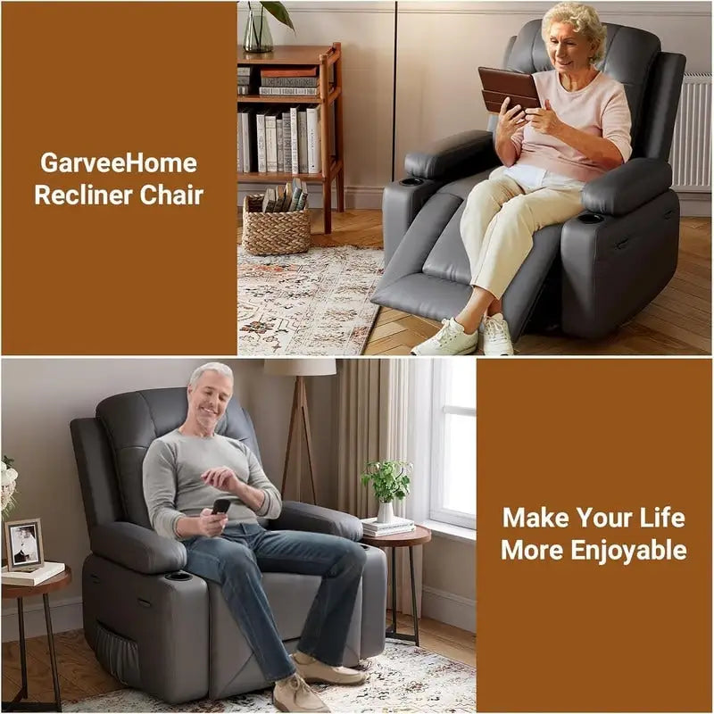 Upholstered Power Lift Recliner Chair with Massage Heat and Cupholders