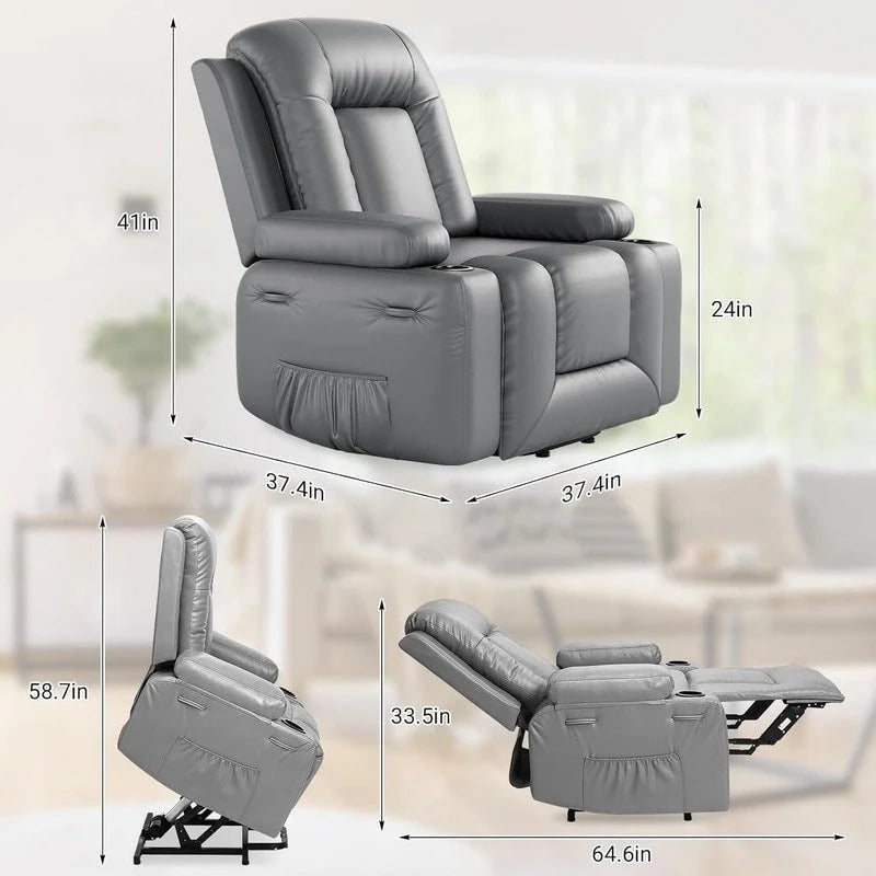 Upholstered Power Lift Recliner Chair with Massage Heat and Cupholders