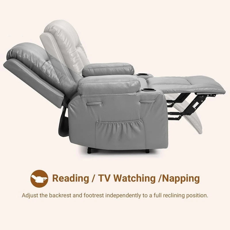 Upholstered Power Lift Recliner Chair with Massage Heat and Cupholders