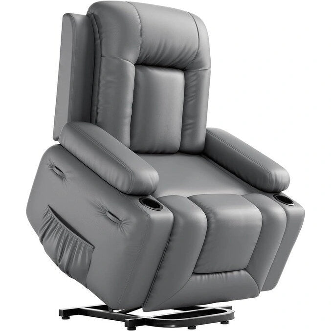 Upholstered Power Lift Recliner Chair with Massage Heat and Cupholders