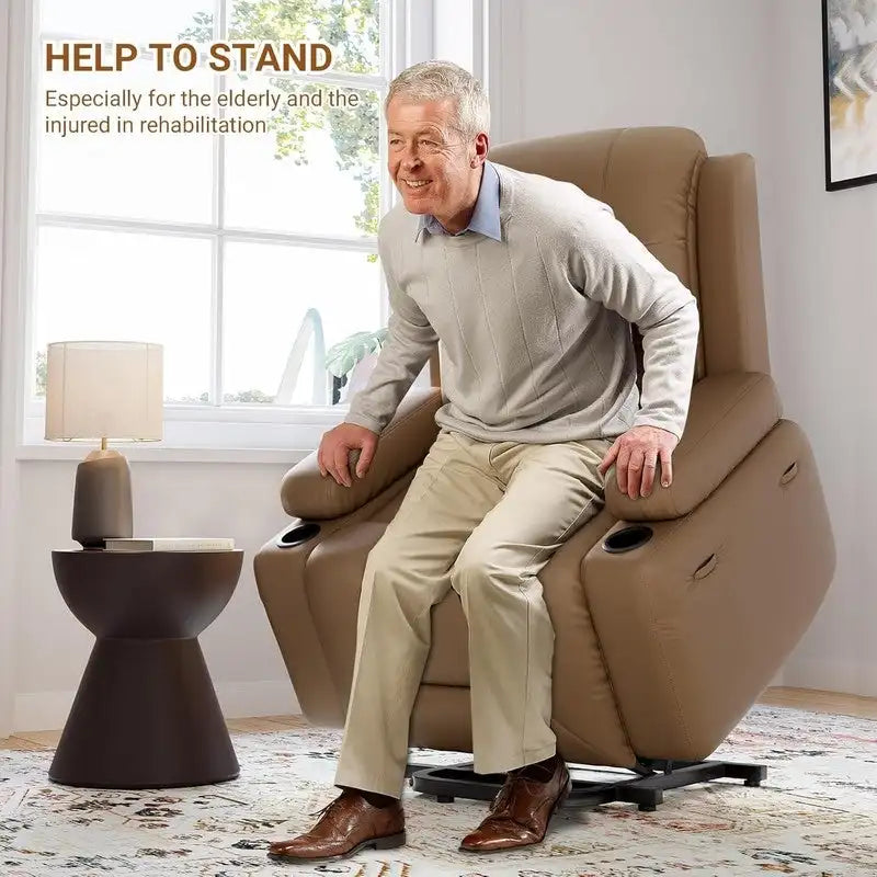 Upholstered Power Lift Recliner Chair with Massage Heat and Cupholders
