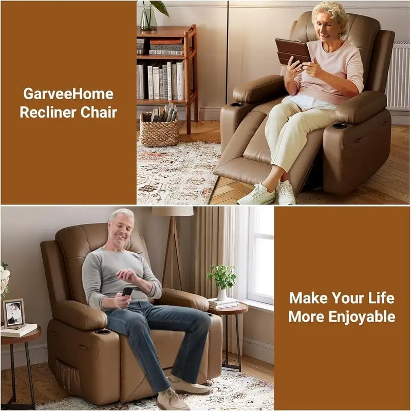 Upholstered Power Lift Recliner Chair with Massage Heat and Cupholders