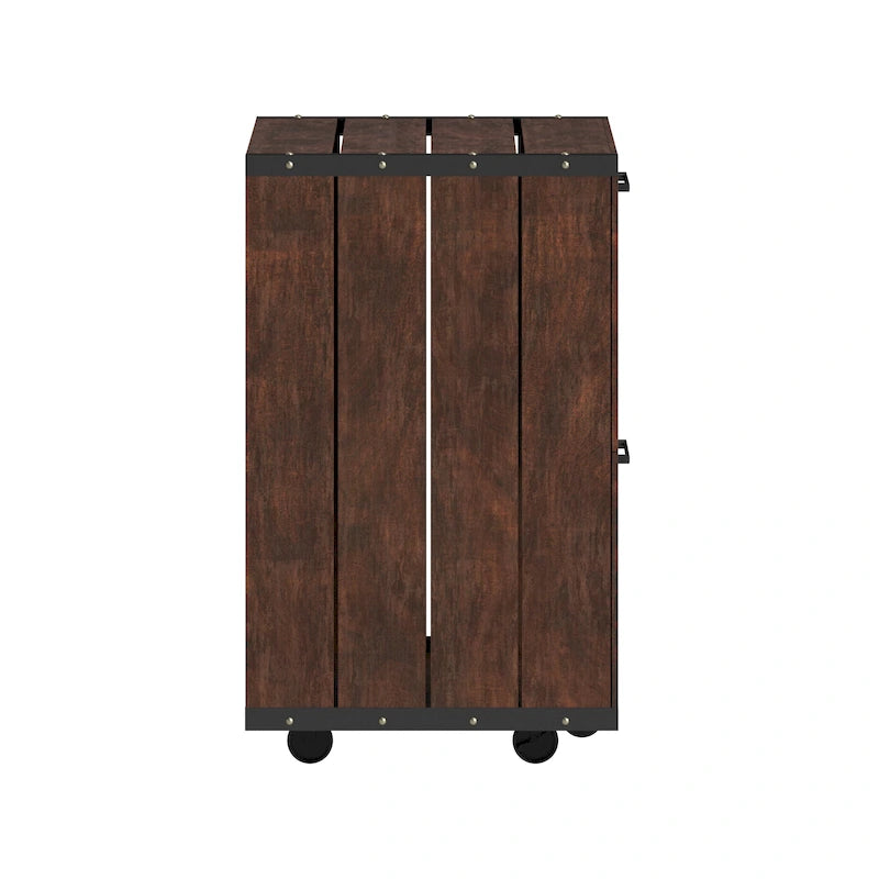 Rustic Walnut Two-Drawer Rolling File Cabinet with Mesh and Chalkboard