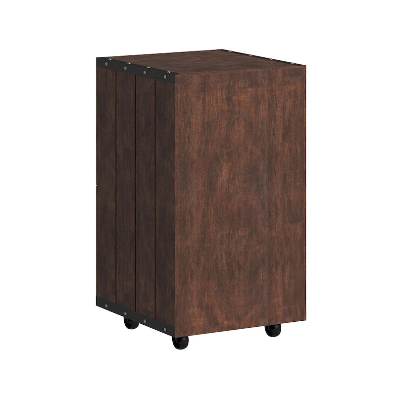 Rustic Walnut Two-Drawer Rolling File Cabinet with Mesh and Chalkboard