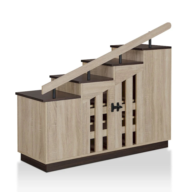 Meuble à chaussures pour escalier aspect bois rustique avec neuf étagères réglables