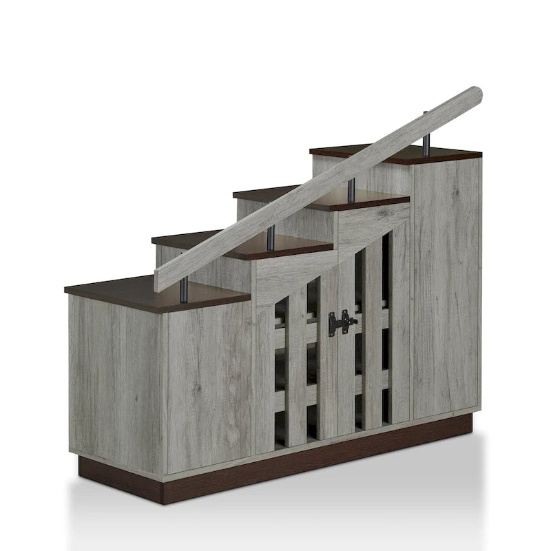 Meuble à chaussures pour escalier aspect bois rustique avec neuf étagères réglables