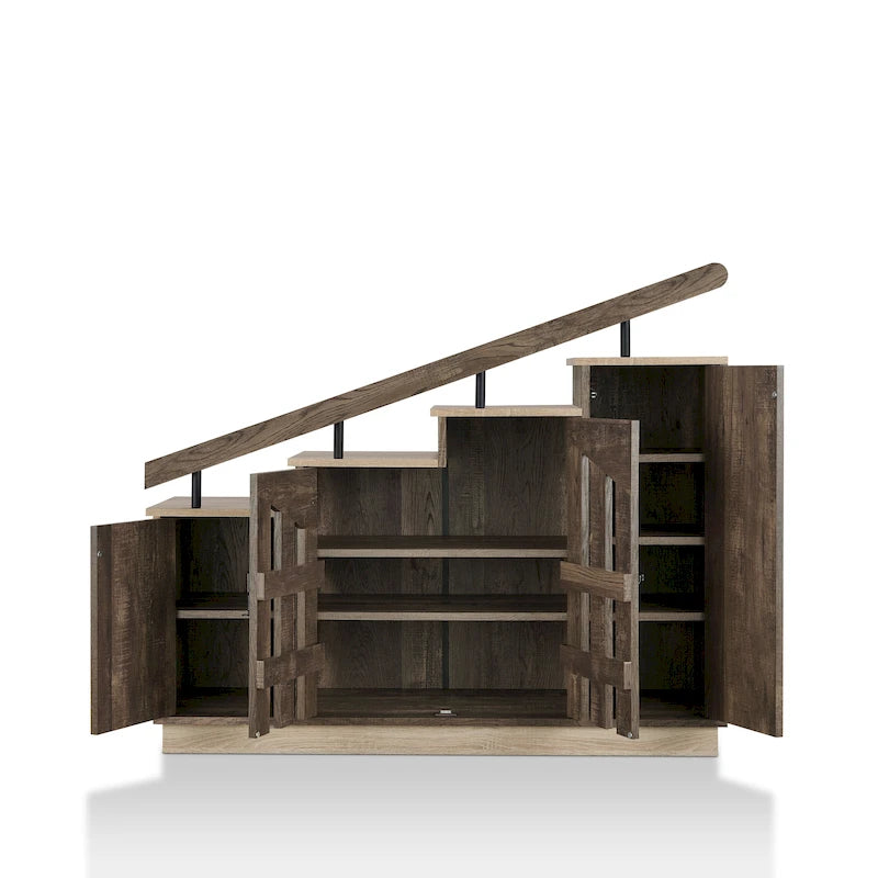 Rustic Wood Look Staircase Shoe Cabinet with Nine Adjustable Shelves
