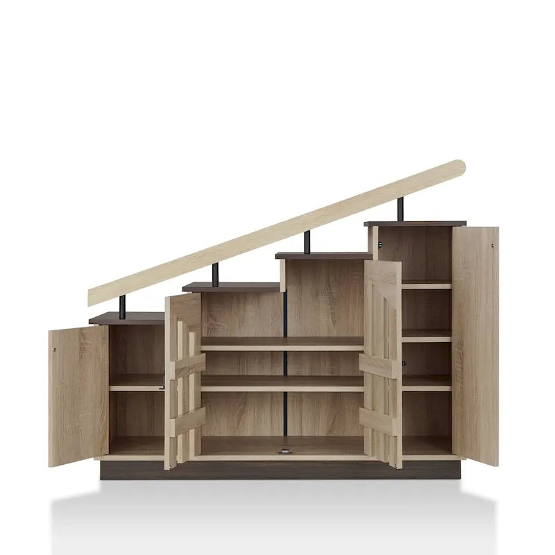 Meuble à chaussures pour escalier aspect bois rustique avec neuf étagères réglables