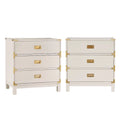 Classic Three Drawer Wooden Nightstand with Gold Metal Corner Accents