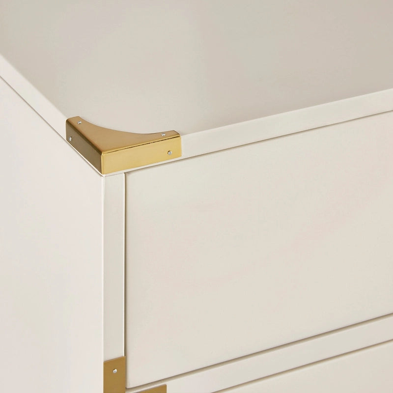 Classic Three Drawer Wooden Nightstand with Gold Metal Corner Accents