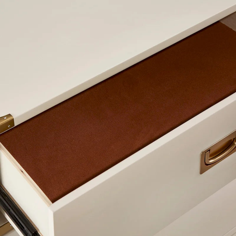 Classic Three Drawer Wooden Nightstand with Gold Metal Corner Accents