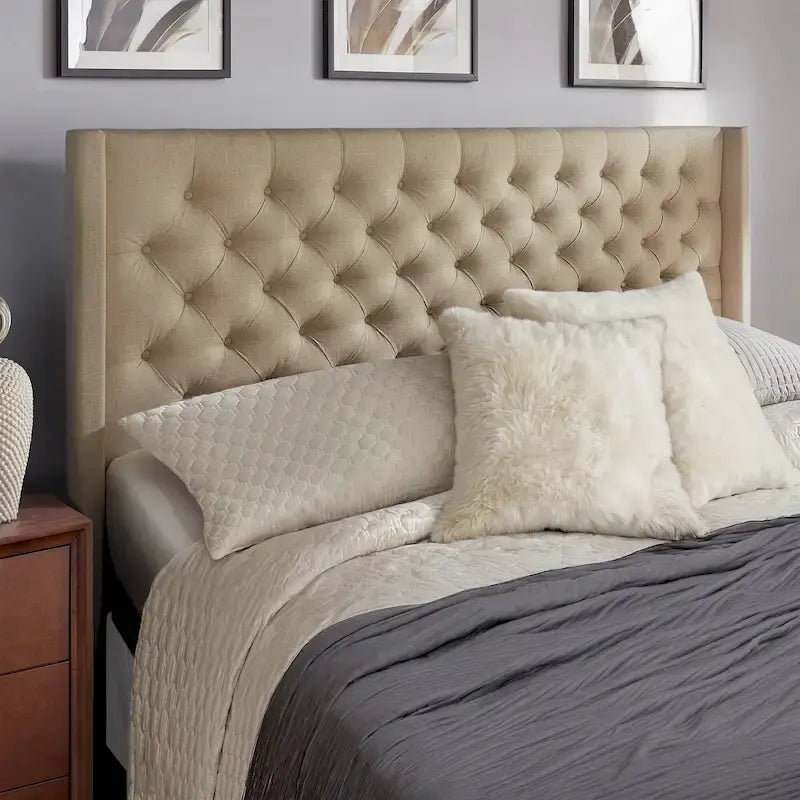 Modern Wingback Button Tufted Linen Upholstered Headboard with Padded Frame
