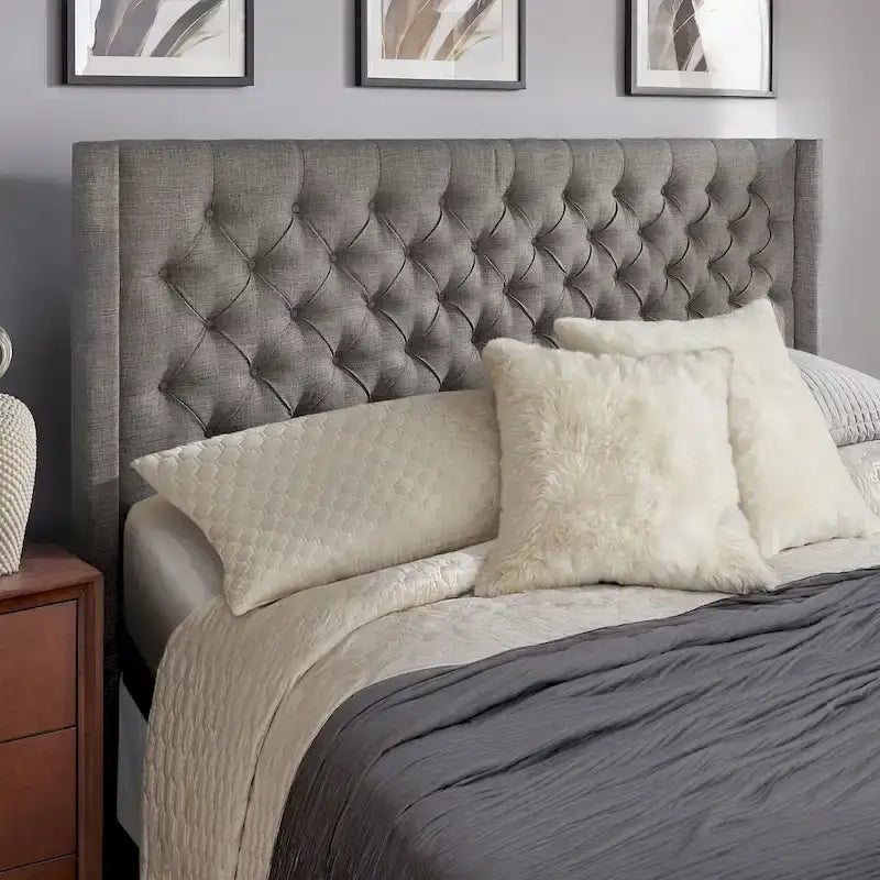 Modern Wingback Button Tufted Linen Upholstered Headboard with Padded Frame