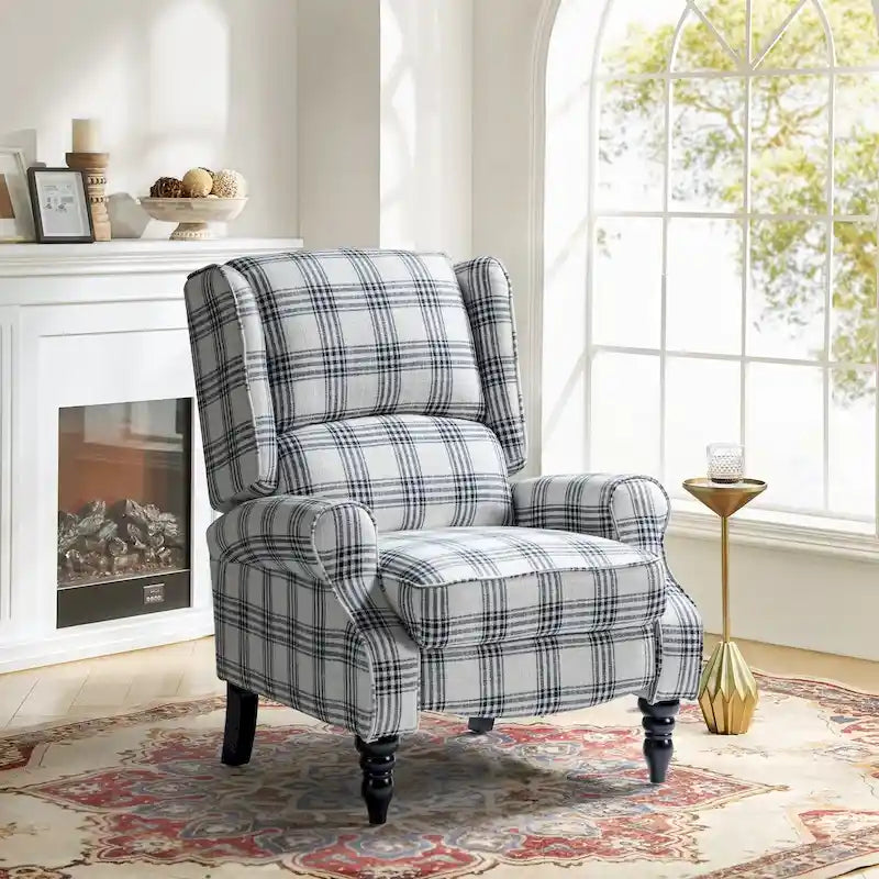 Classic Upholstered Manual Wingback Recliner Chair with Black Wooden Legs