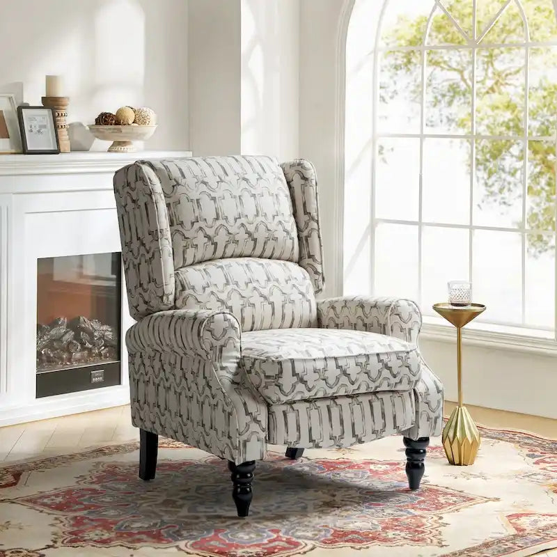 Classic Upholstered Manual Wingback Recliner Chair with Black Wooden Legs