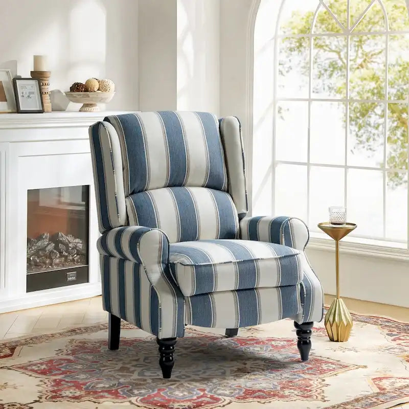 Classic Upholstered Manual Wingback Recliner Chair with Black Wooden Legs