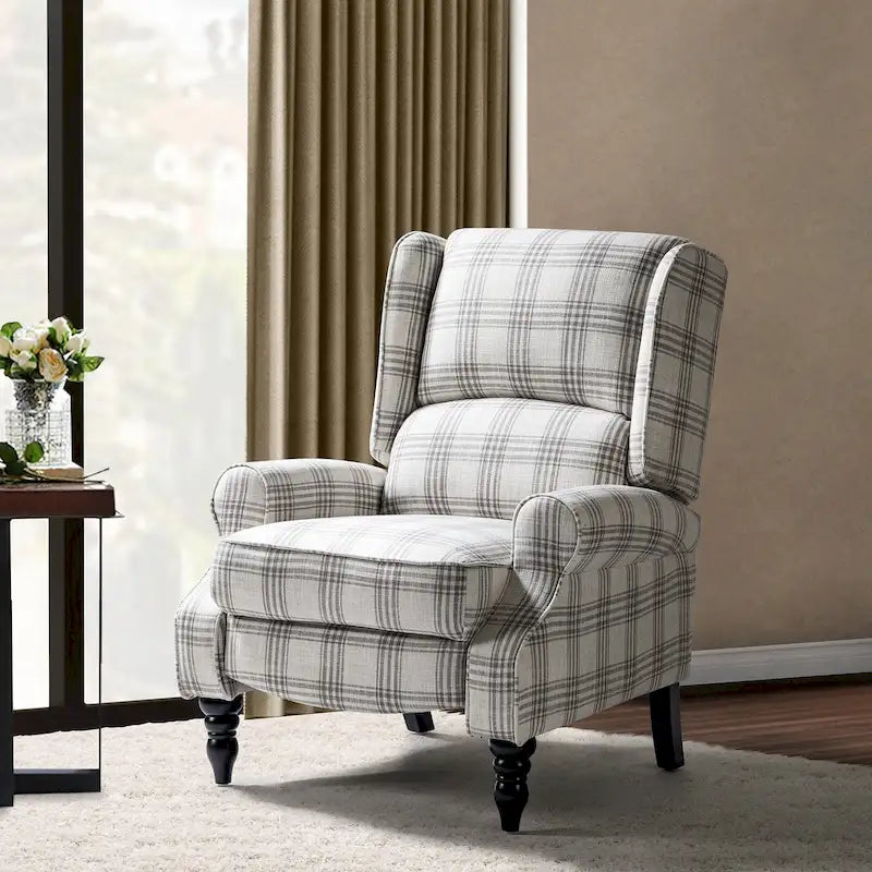 Classic Upholstered Manual Wingback Recliner Chair with Black Wooden Legs