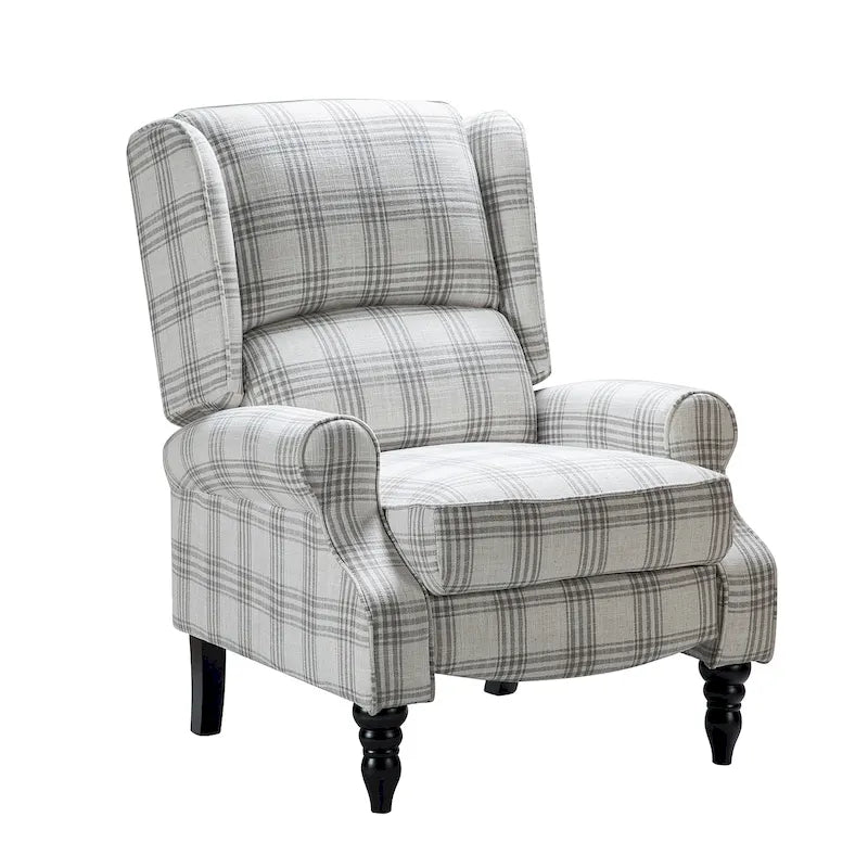 Classic Upholstered Manual Wingback Recliner Chair with Black Wooden Legs