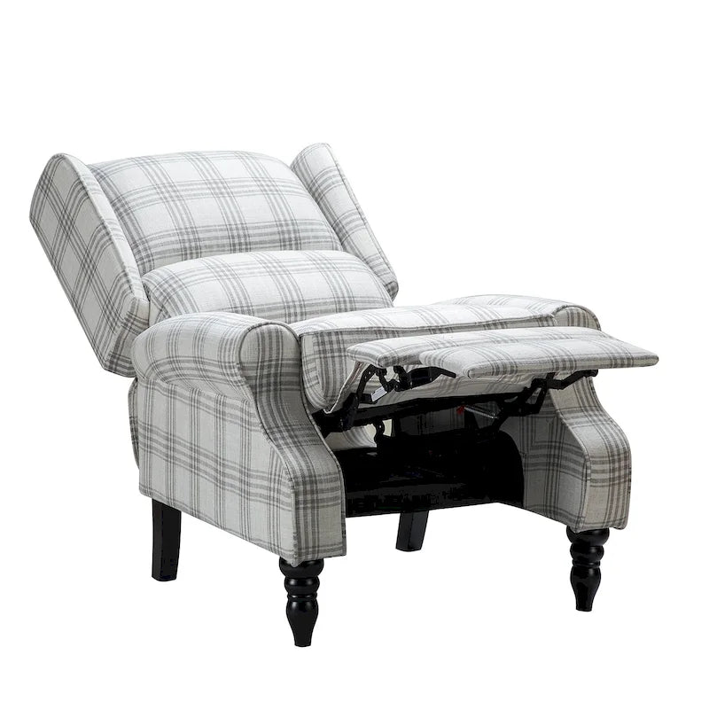 Classic Upholstered Manual Wingback Recliner Chair with Black Wooden Legs