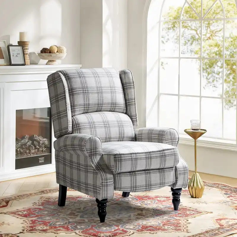 Classic Upholstered Manual Wingback Recliner Chair with Black Wooden Legs