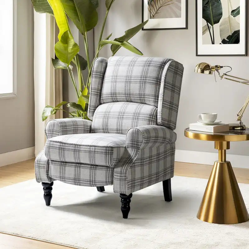 Classic Upholstered Manual Wingback Recliner Chair with Black Wooden Legs