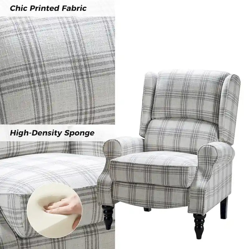 Classic Upholstered Manual Wingback Recliner Chair with Black Wooden Legs
