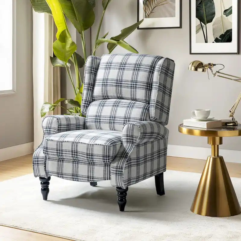Classic Upholstered Manual Wingback Recliner Chair with Black Wooden Legs