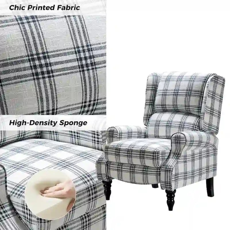 Classic Upholstered Manual Wingback Recliner Chair with Black Wooden Legs