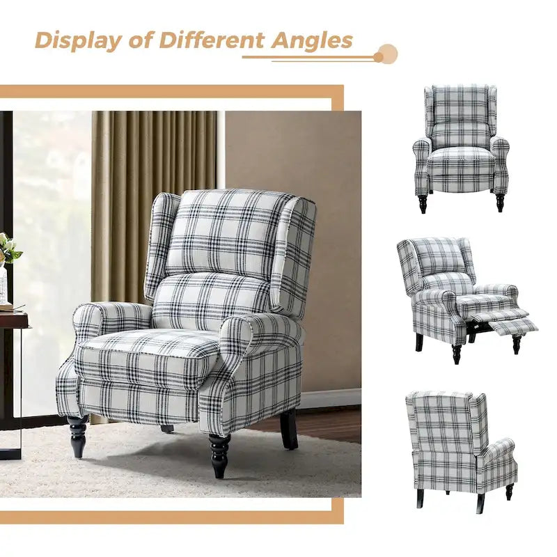 Classic Upholstered Manual Wingback Recliner Chair with Black Wooden Legs