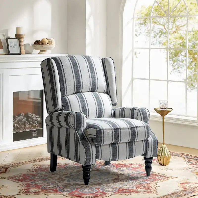 Classic Upholstered Manual Wingback Recliner Chair with Black Wooden Legs