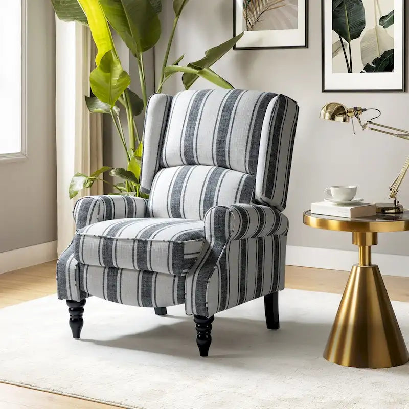 Classic Upholstered Manual Wingback Recliner Chair with Black Wooden Legs