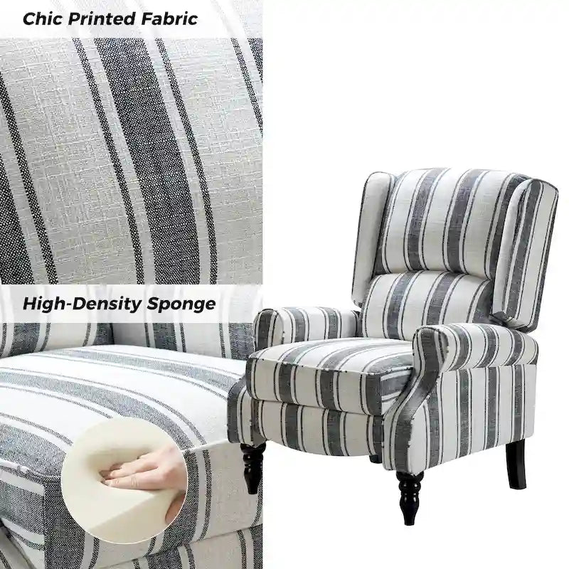 Classic Upholstered Manual Wingback Recliner Chair with Black Wooden Legs