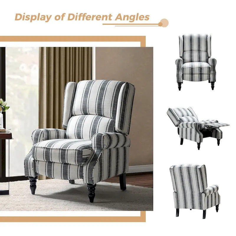 Classic Upholstered Manual Wingback Recliner Chair with Black Wooden Legs