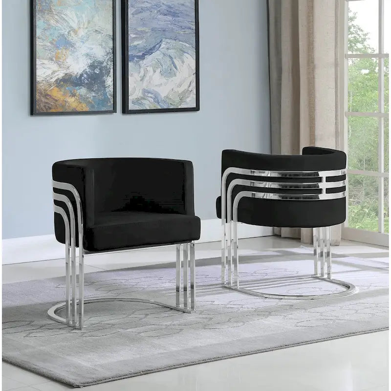 Contemporary Velvet Barrel Accent Chair with Polished Chrome Frame Base